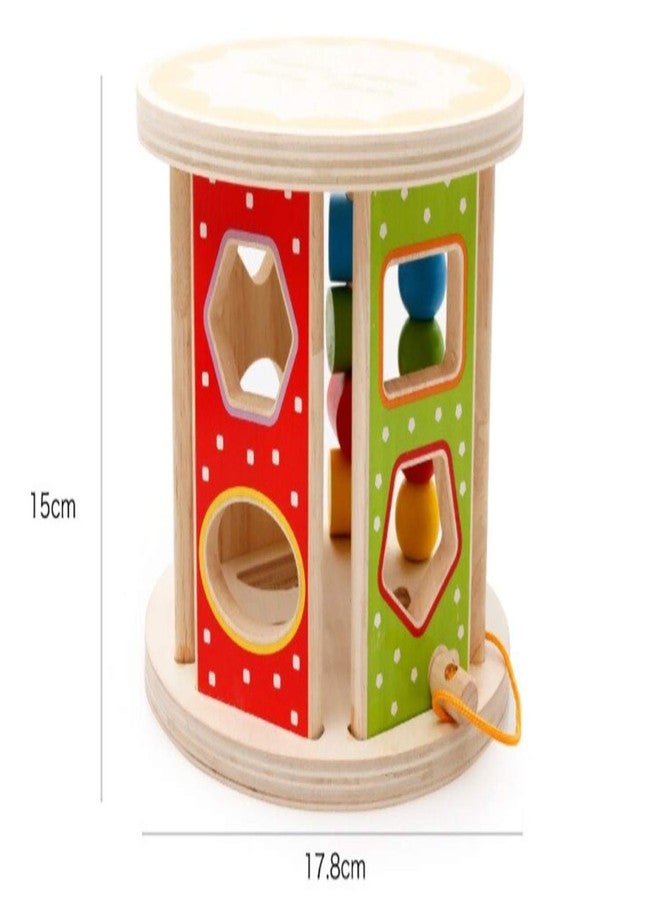 Magicwand® Wooden Colorful Activity Wooden Drum with String & Pcs Geometric Shapes【2 Yrs & Up】【Pack of 1】【Multi-Colored】 - Image 5